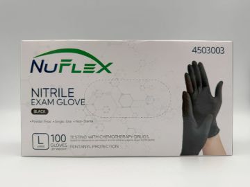 Picture of BLACK NITRILE POWDER FREE EXAM GLOVES - CHEMO & FENTANYL RATED - 3.5 MIL - LARGE - 10/100 PER CASE