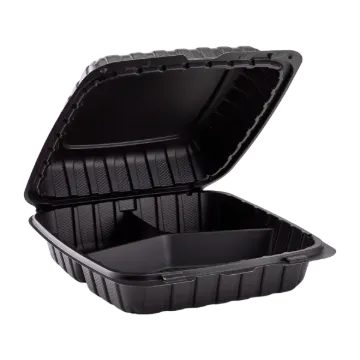 MFPP - 9"X9"X2.8" - 3 COMPARTMENT - BLACK - HINGED CONTAINER -  150 PER CASE